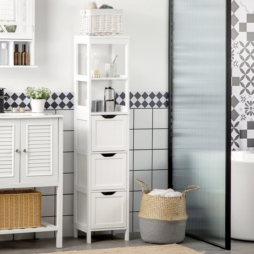 Narrow Floor Cabinet, Bathroom Cabinet with 3 Drawers and 2 Open Shelv