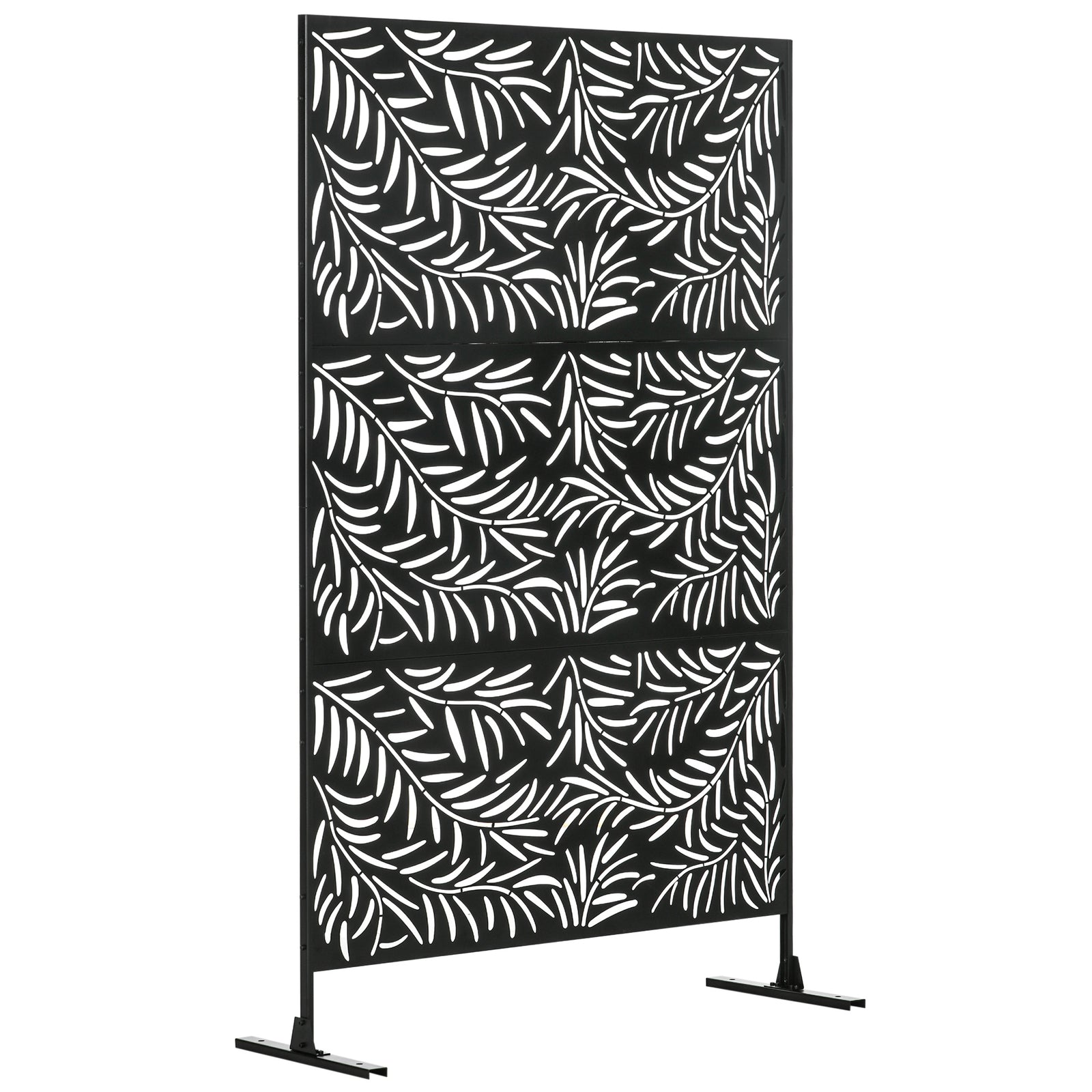 Decorative Privacy Screen with Stand, 6.5FT Freestanding Metal Outdoor Divider, Decorative Privacy Panel with Expansion Screws for Garden Patio Pool Hot Tub, Willow Branch Style, Black