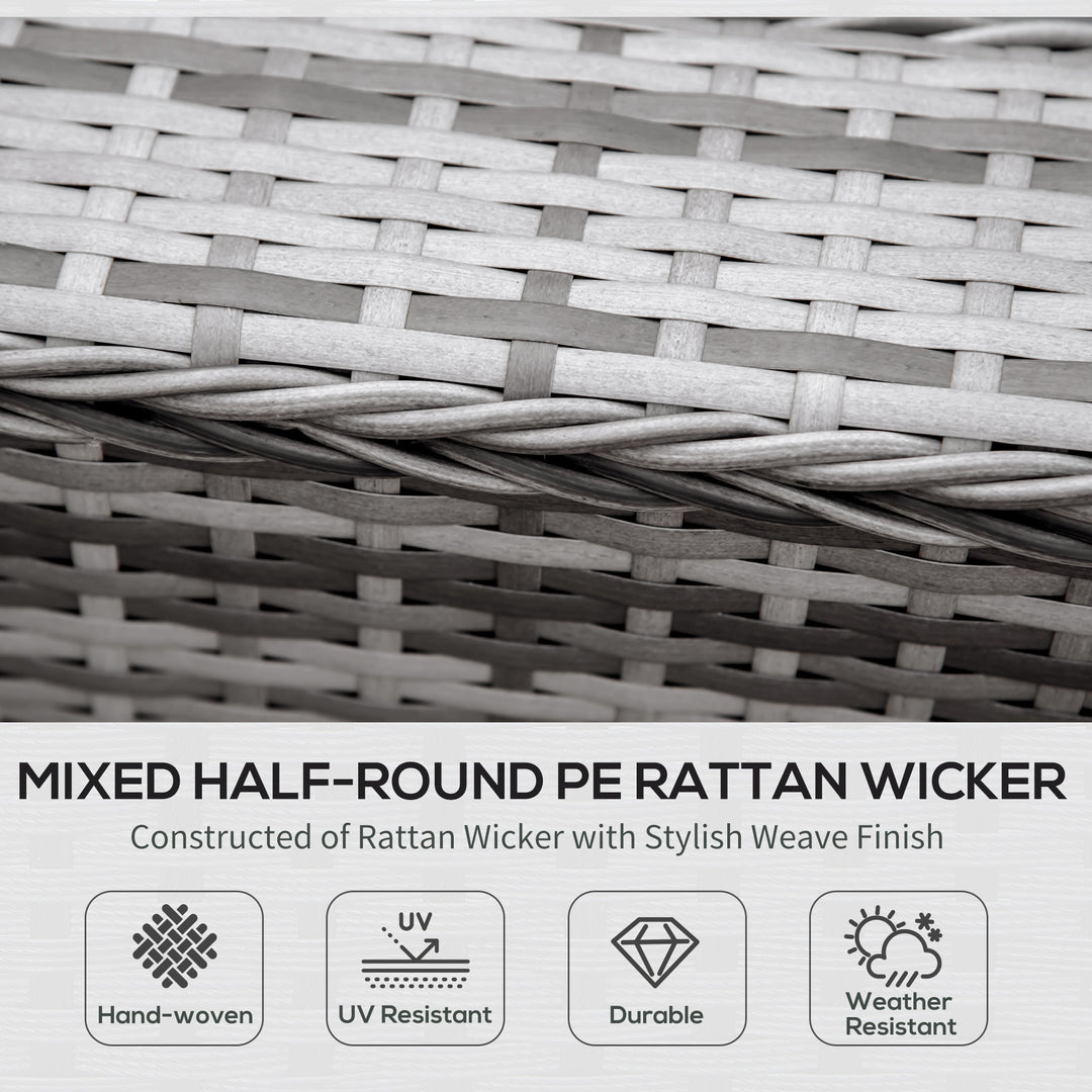6 Pieces Outdoor PE Rattan Wicker Sofa Set with 10cm Thick Padded Cushionsand Half Round Patio Conversation Furniture Set with Angled Corner Designand Ottomansand and Back Pillows, Grey