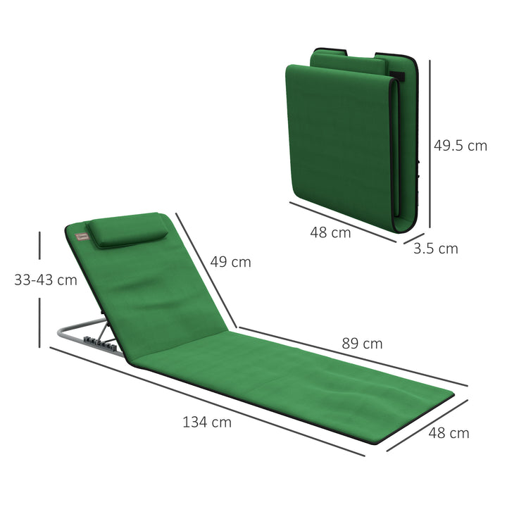 Set of Two Metal Frame Beach Chairs, with Reclining Backs - Green