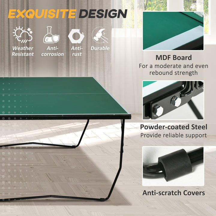 SPORTNOW 9FT Folding Tennis Table, with 8 Wheels, for Indoor Use, Green