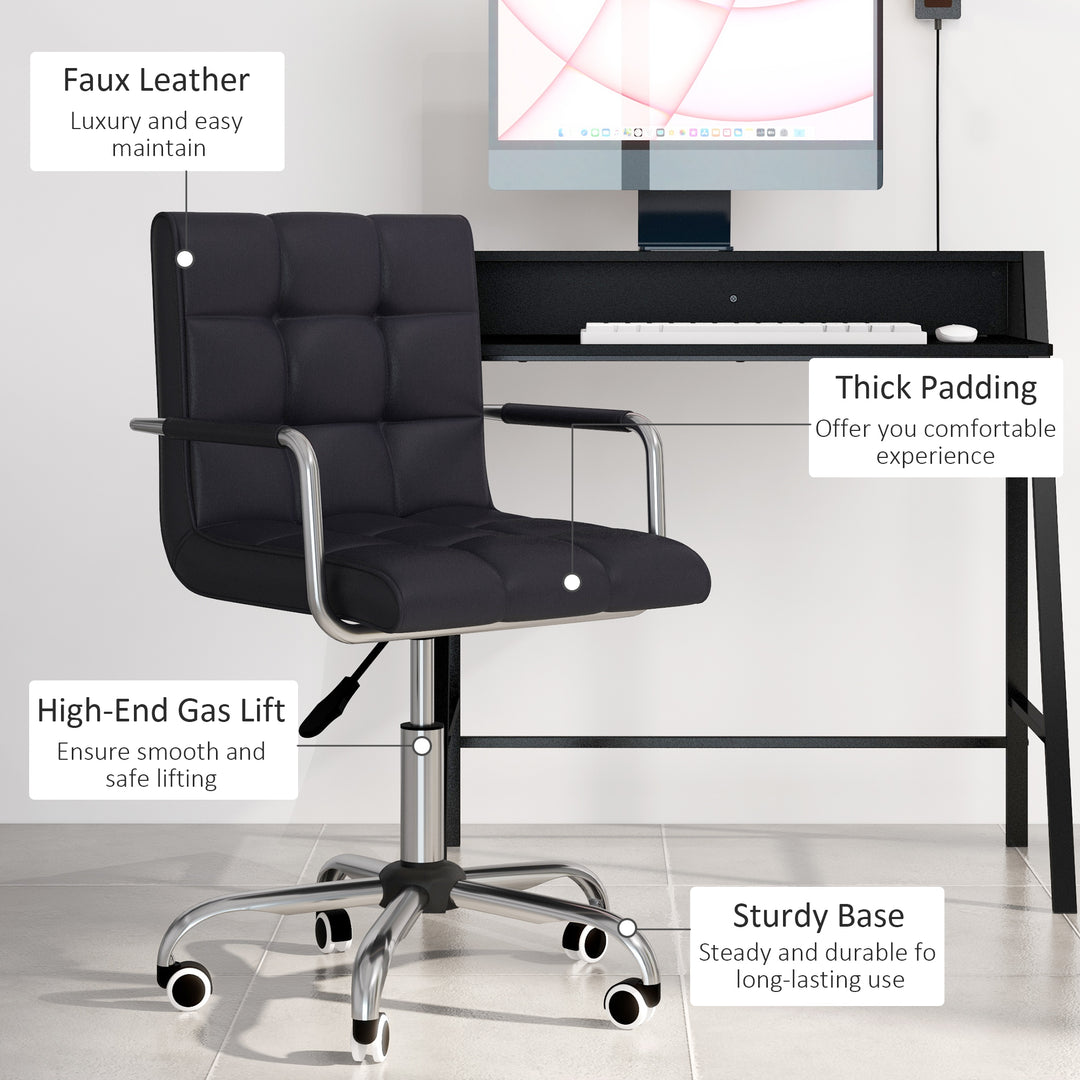 HOMCOM Office Chair and Desk Set, Faux Leather Swivel Chair with Wheels & Study Desk with Storage Shelf, Black | Aosom UK