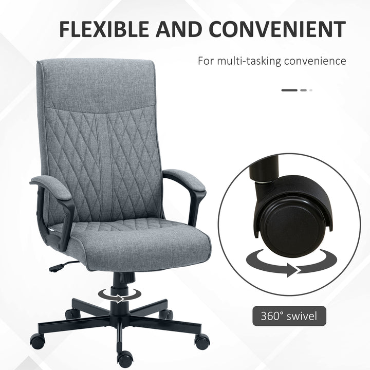 High Back Home Office Chair, Linen Fabric Computer Chair, Swivel Desk Chair with Adjustable Height for Living Room, Bedroom, Study, Dark Grey
