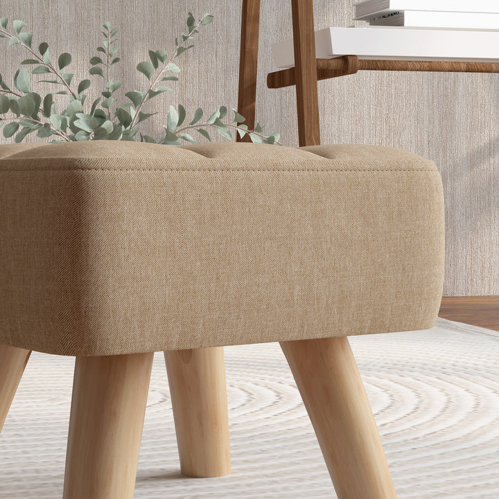 Linen-Look Square Padded Footstool - Brown