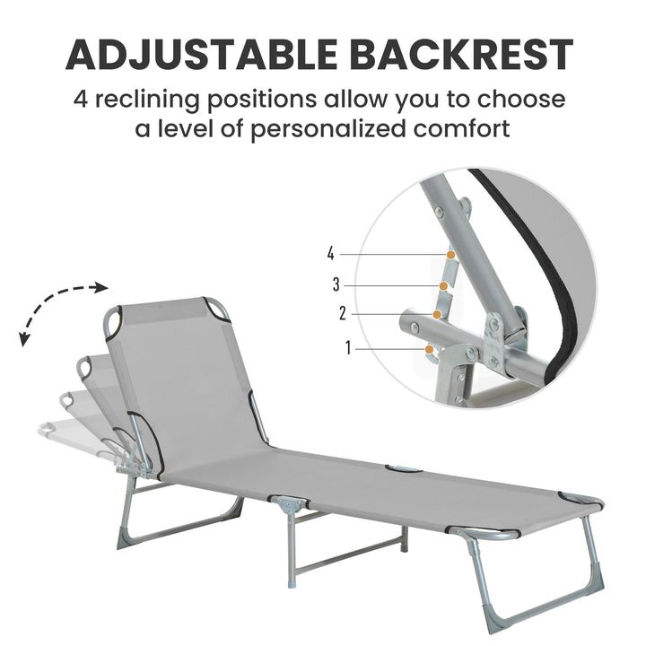 Reclining Sun Lounger Chair Folding Camping Bed with 4-Position Adjust