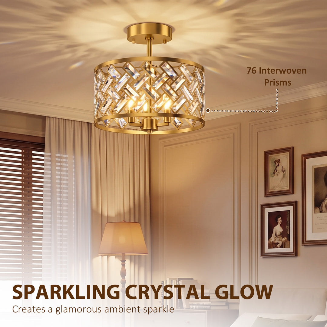 3-Light Crystal Glass Ceiling Light, Modern Ceiling Lamp with 3 E14 - view 4