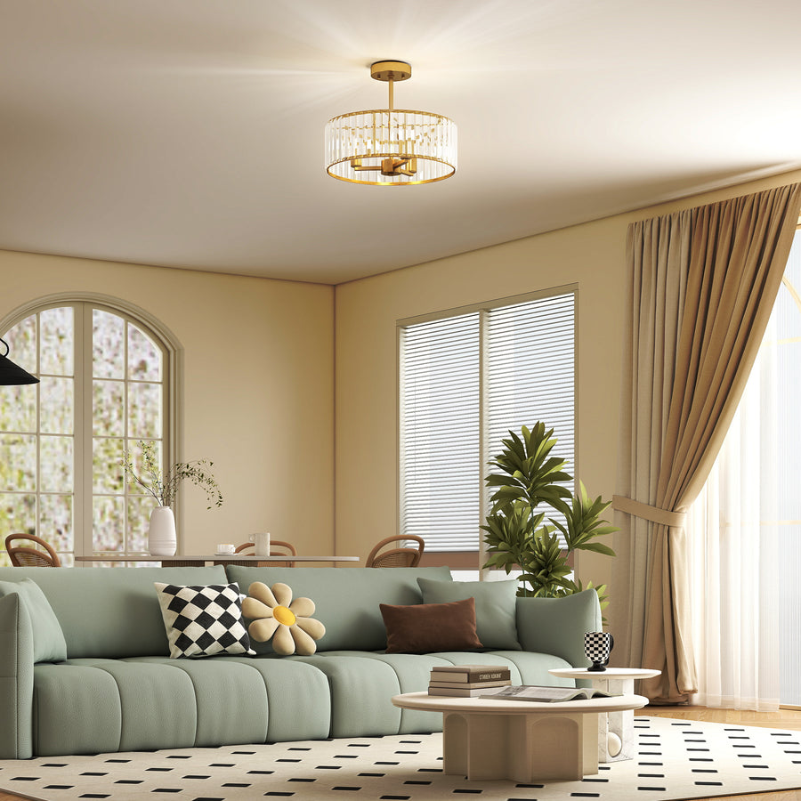 Crystal Ceiling Light Fixture, Semi Flush Mount Modern Crystal Chandelier Ceiling Light for Living Room, Bedroom, Hallway, Dining Room, E14 Base 3-Lights, Gold Tone