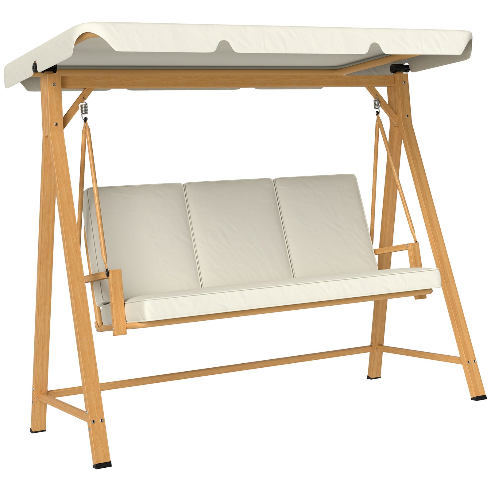 Three-Seater Garden Swing Bench, with Adjustable Canopy - Beige