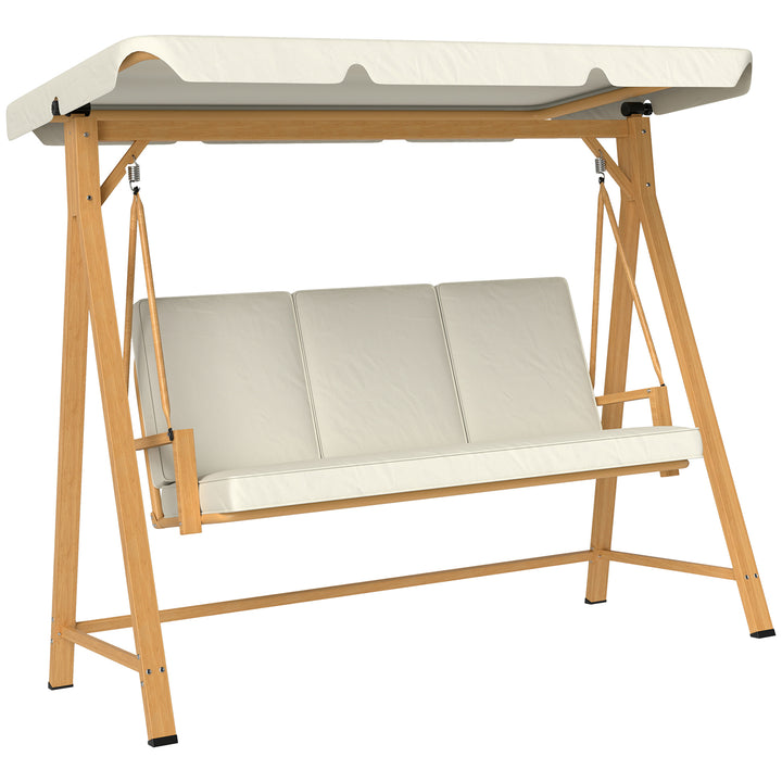 Three-Seater Garden Swing Bench, with Adjustable Canopy - Beige