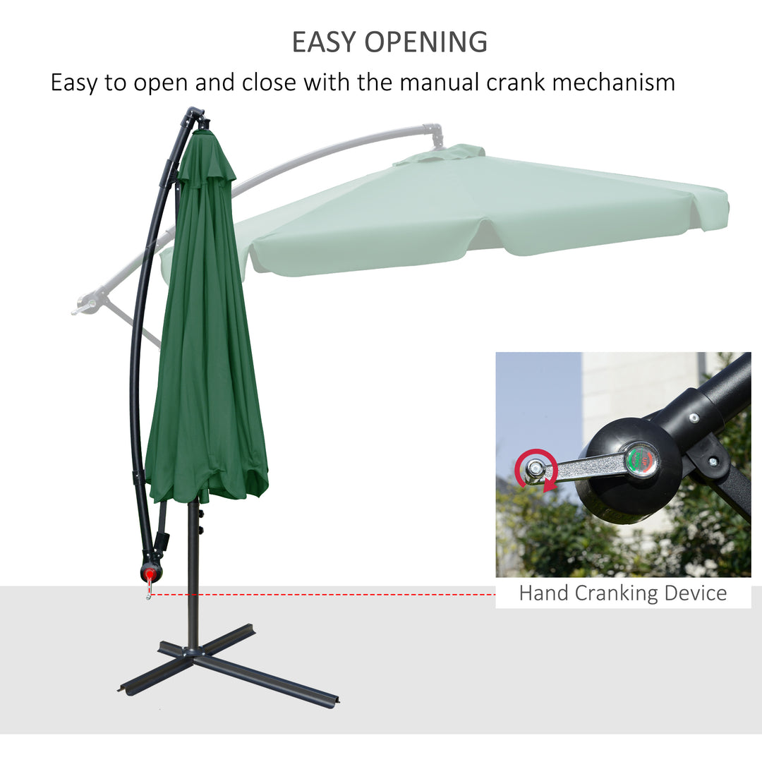 MCL 2.7m Garden Parasol Cantilever Umbrella with Crank Handle and Cross Base for Outdoor, Hanging Sun Shade, Green