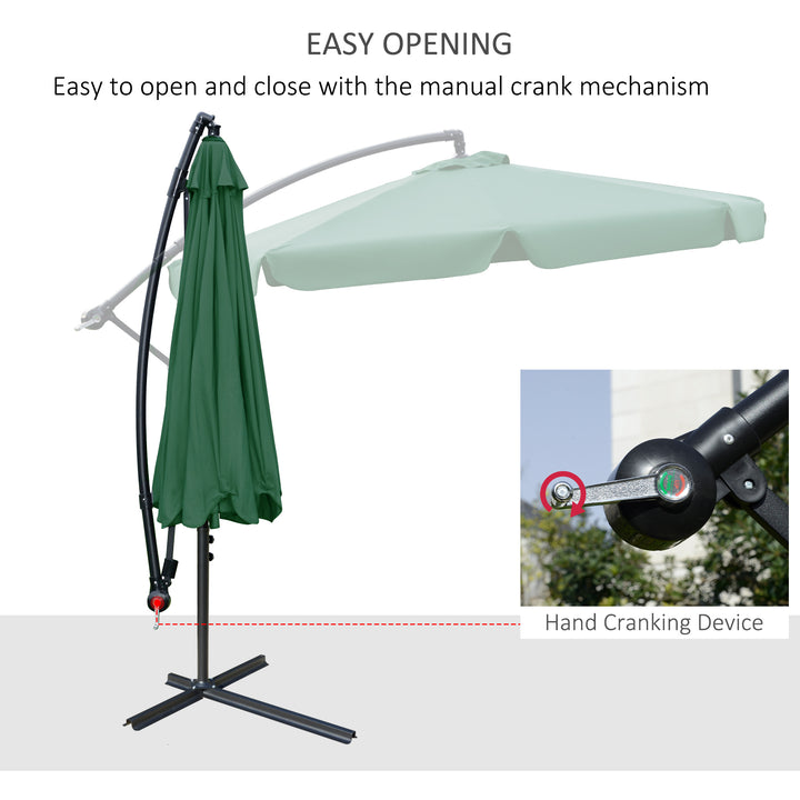MCL 2.7m Garden Parasol Cantilever Umbrella with Crank Handle and Cross Base for Outdoor, Hanging Sun Shade, Green
