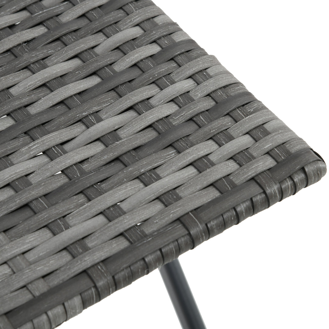 MCL 3 Pieces Rattan Bistro Set, Wicker Folding Garden Furniture Set with Glass Top Coffee Table and Chairs for Outdoor, Patio, Balcony, Grey