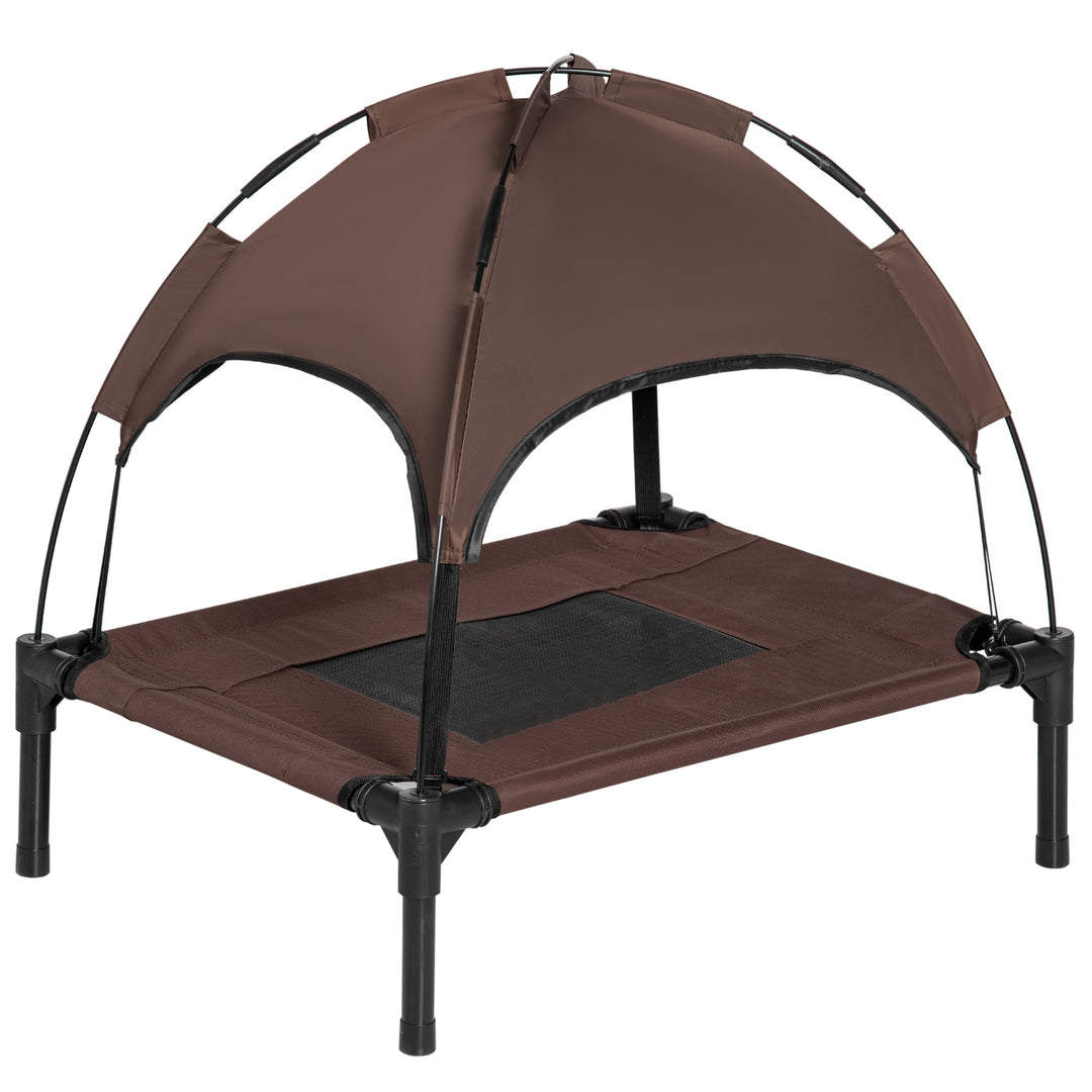 Raised Dog Bed Waterproof Elevated Pet Cot with Breathable Mesh UV Protection Canopy Brown, for Small Dogs, 61 x 46 x 62cm