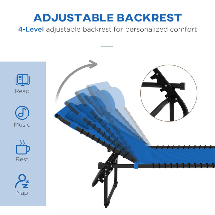 MCL Foldable Sun Lounger, Outdoor 4 Level Adjustable Backrest Reclining Chaise Chair, Steel Frame Recliner Chair for Camping, Hiking, Navy Blue