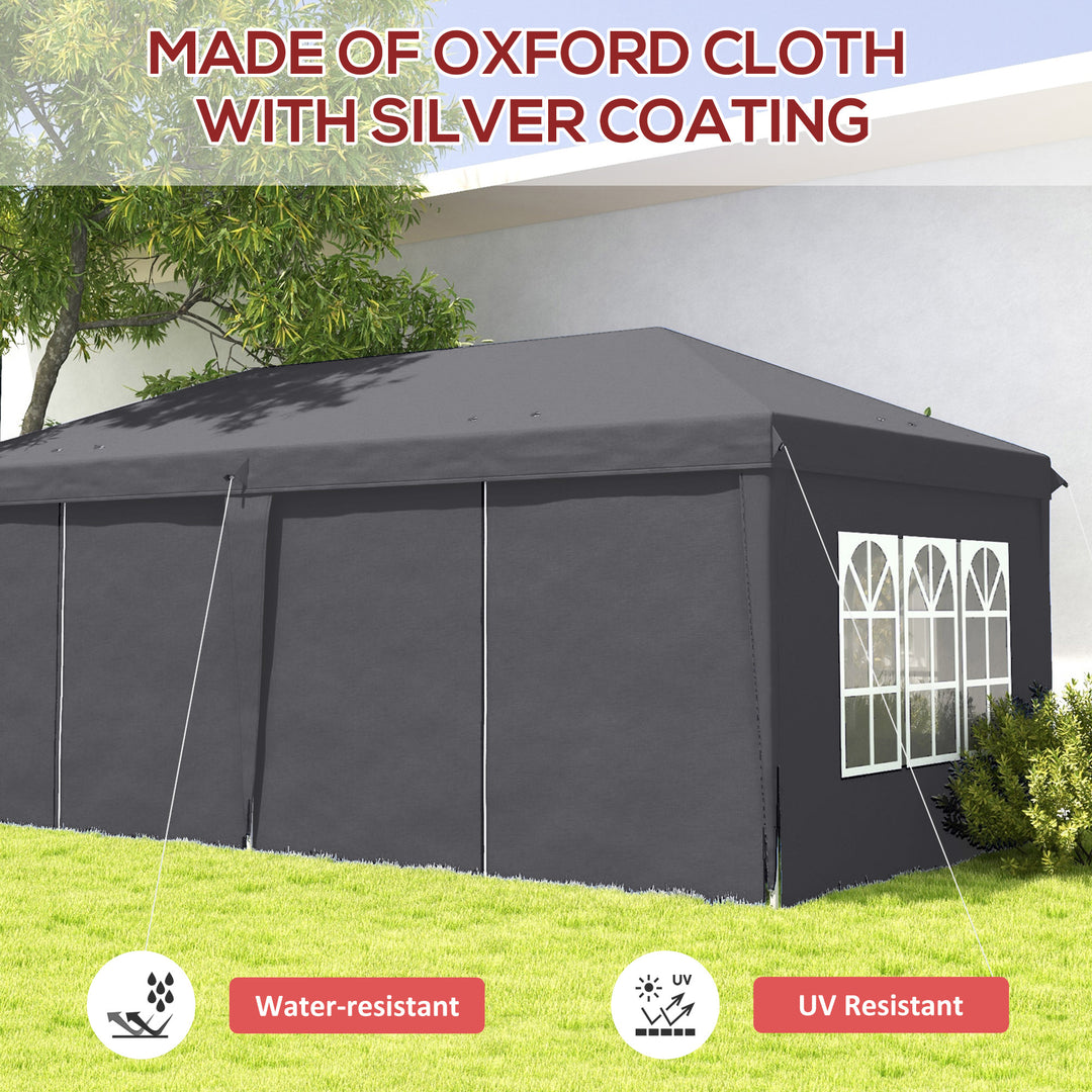 3 x 6 m Garden Pop Up Gazebo, Wedding Party Tent Marquee, Water Resistant Awning Canopy with Sidewalls, Windows, Carry Bag, Grey