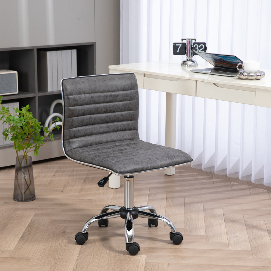 Armless Task Desk Chair, Swivel Office Chair with Microfibre Cloth, Adjustable Seat Height, Chrome Base, Wheels for Home, Grey