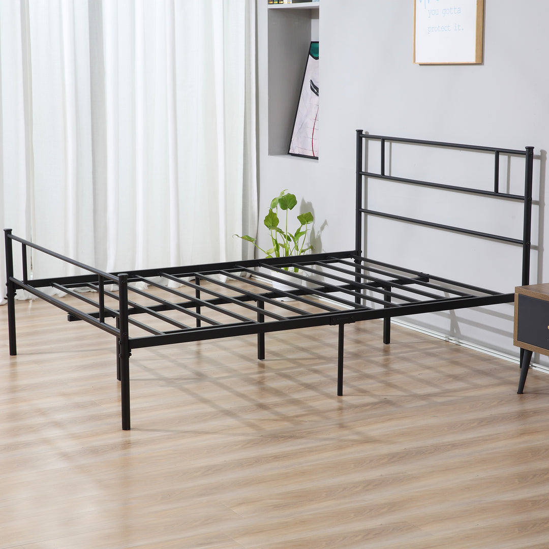 King Metal Bed Frame Solid Bedstead Base with Headboard and Footboard, Metal Slat Support and Underbed Storage Space, Bedroom Furniture, Black