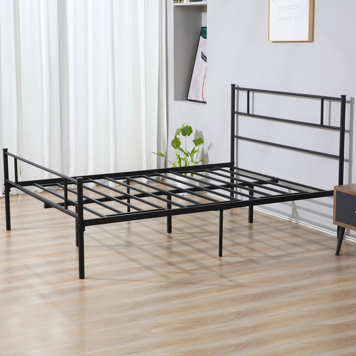 King Metal Bed Frame Solid Bedstead Base with Headboard and Footboard, Metal Slat Support and Underbed Storage Space, Bedroom Furniture, Black