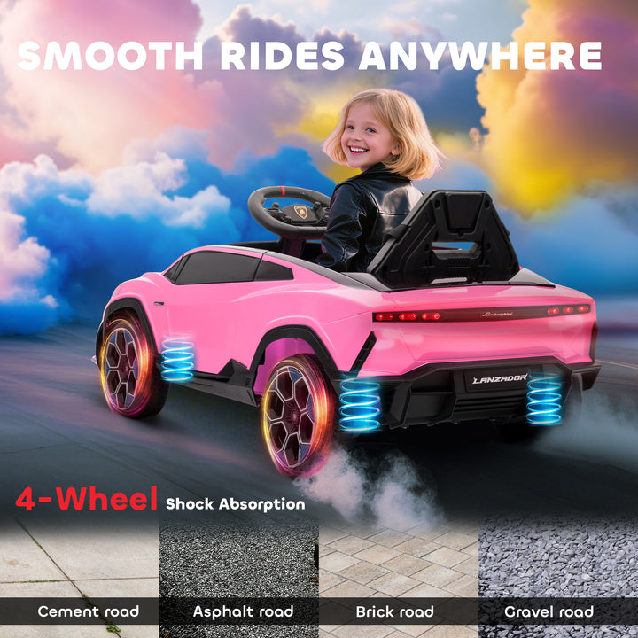 MCL 12V Licensed Lamborghini Electric Cars for Kids, Ride On Car with Remote Control for 3-6 Years Old, Pink
