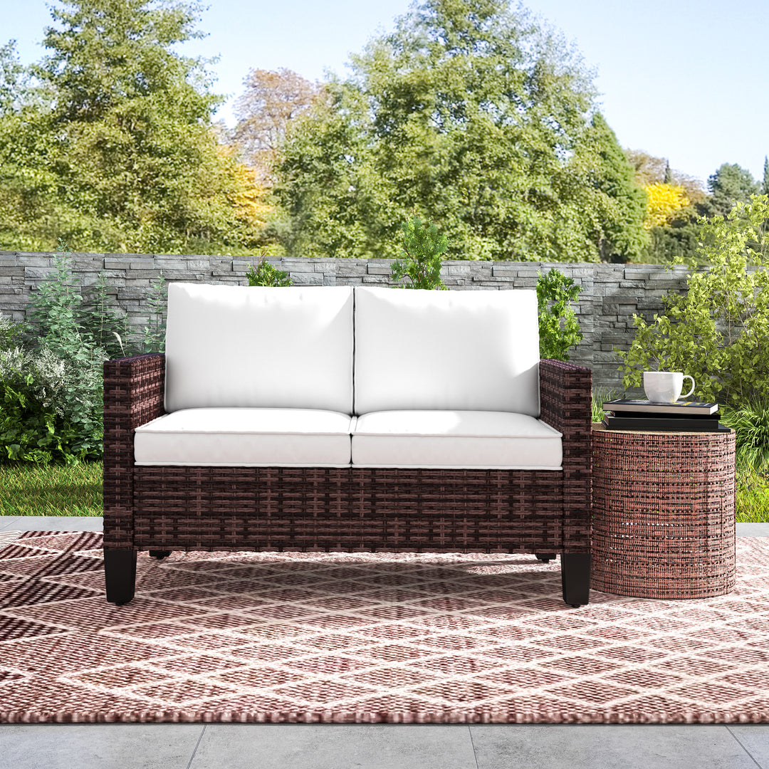 Two-Seater Rattan Outdoor Sofa - Brown