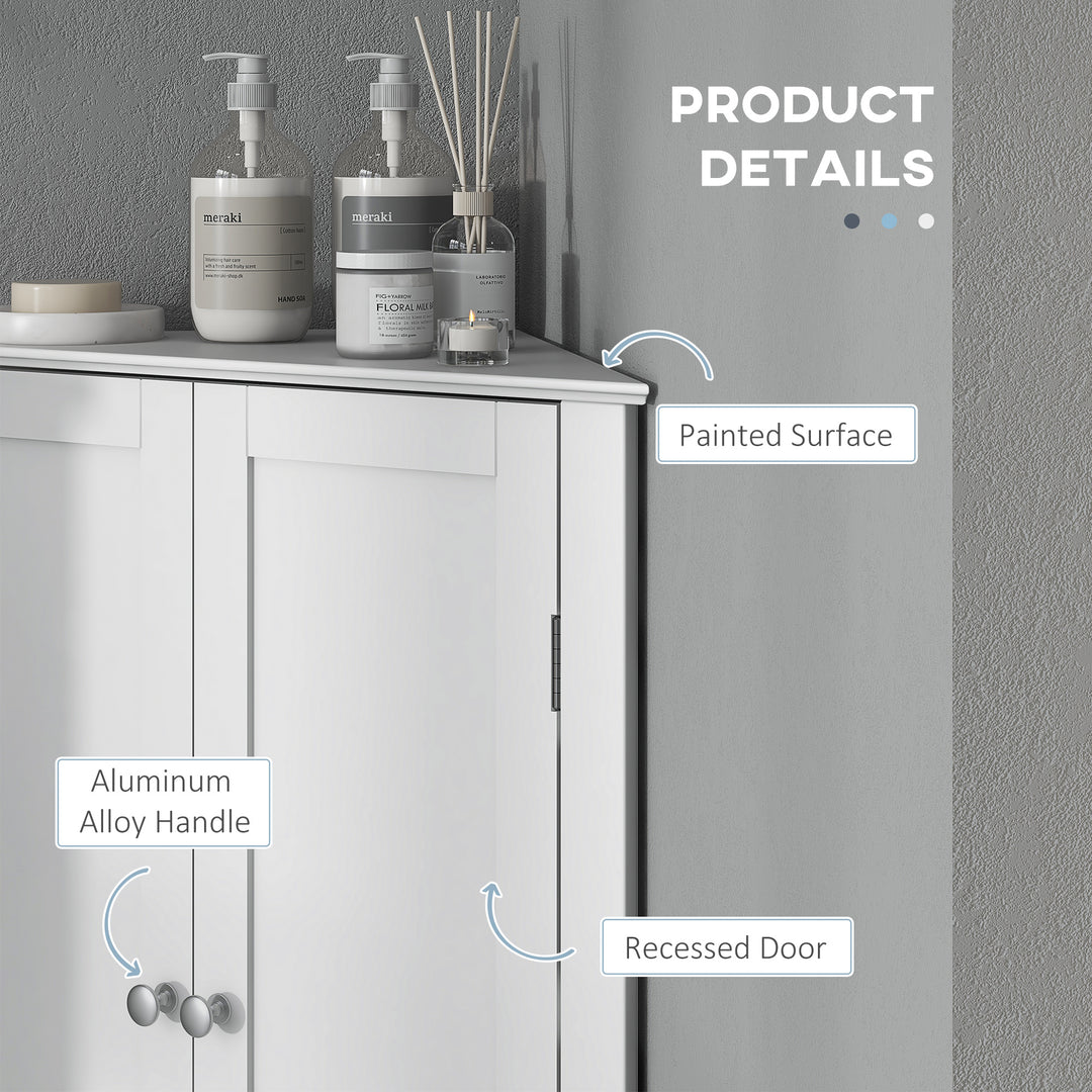 MCL Triangle Bathroom Cabinet, Corner Bathroom Storage Unit with Adjustable Shelf and Recessed Door, Free Standing, White