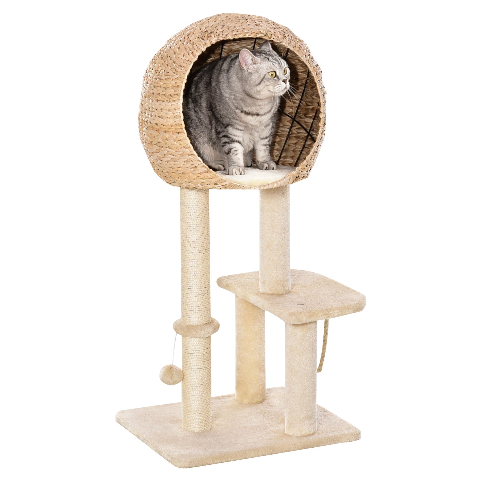 Cat Tree for Indoor Cats 100cm Kitten Climbing Tower Activity Center with Sisal Scratching Post Condo Perch Hanging Balls Teasing Rope Toy Cushion