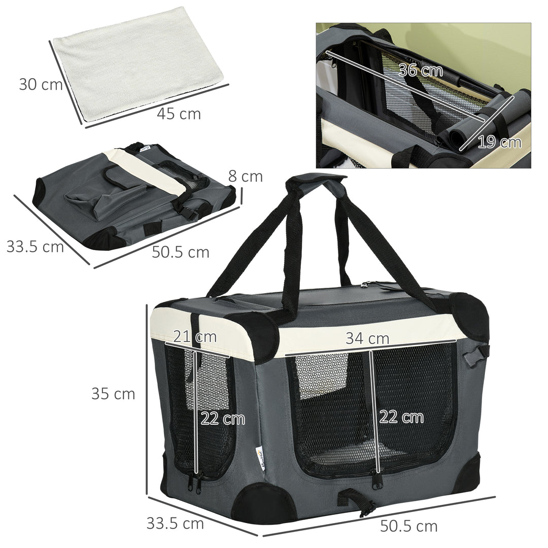 51cm Foldable Pet Carrier, with Cushion, for Mini Dogs and Cats - Grey
