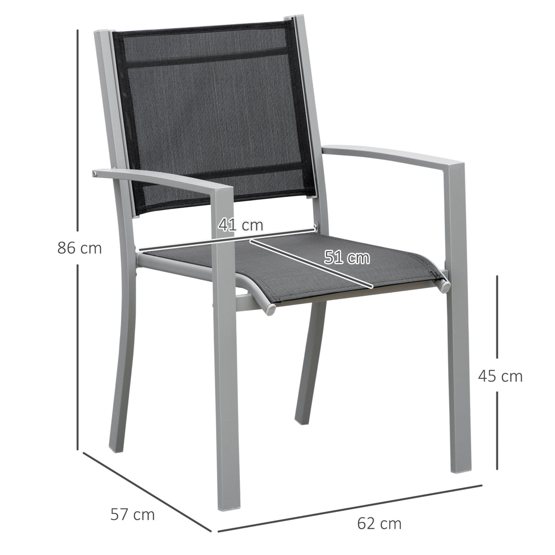 Garden Chairs Set Of 2 Outdoor Chairs with Steel Frame Texteline Seats for Dining Patio Balcony Grey and Black