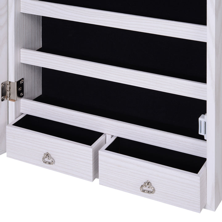 Jewelry Cabinet with Mirror and LED Lights, Lockable Makeup Cosmetics Jewellery Organiser, Mirror with Storage for Bedroom Dressing Room, White