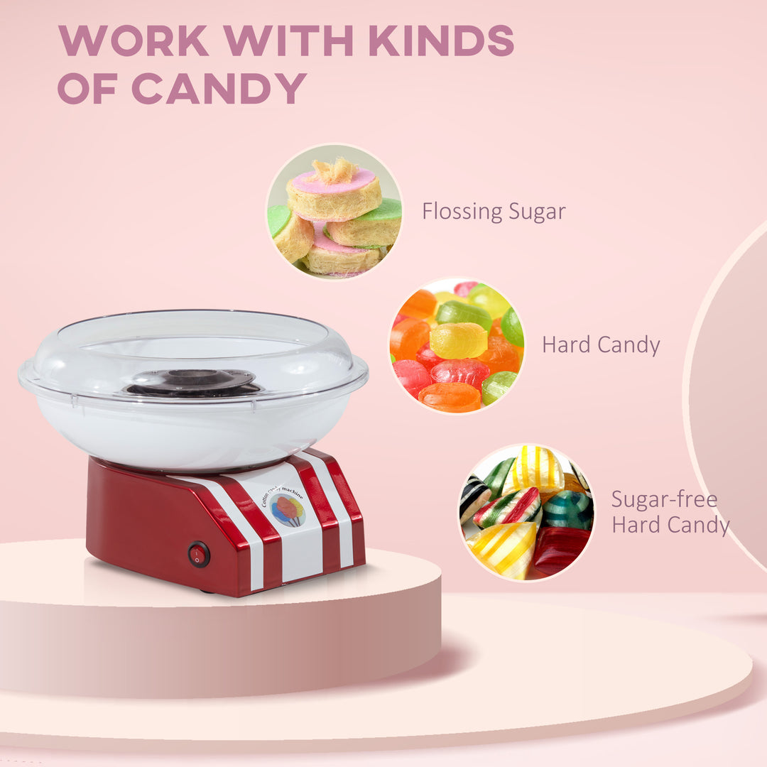 MCL Candy Floss Machine for Kids & Adults, 550W  Retro Cotton Maker for Sugar or Candies,  Including 10 Candyfloss Sticks, Non-Slip Base, Red & White
