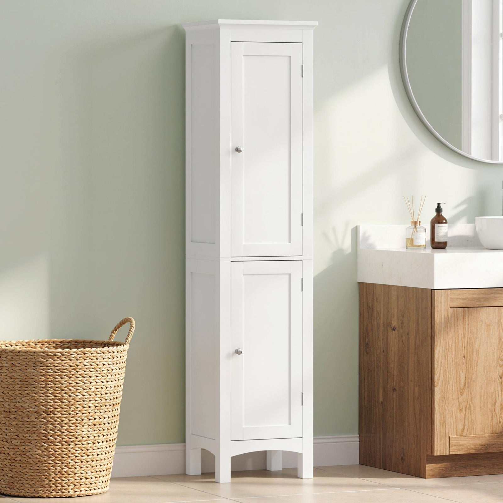 Tall Bathroom Storage Unit, Slim Bathroom Cabinet with Adjustable Shel