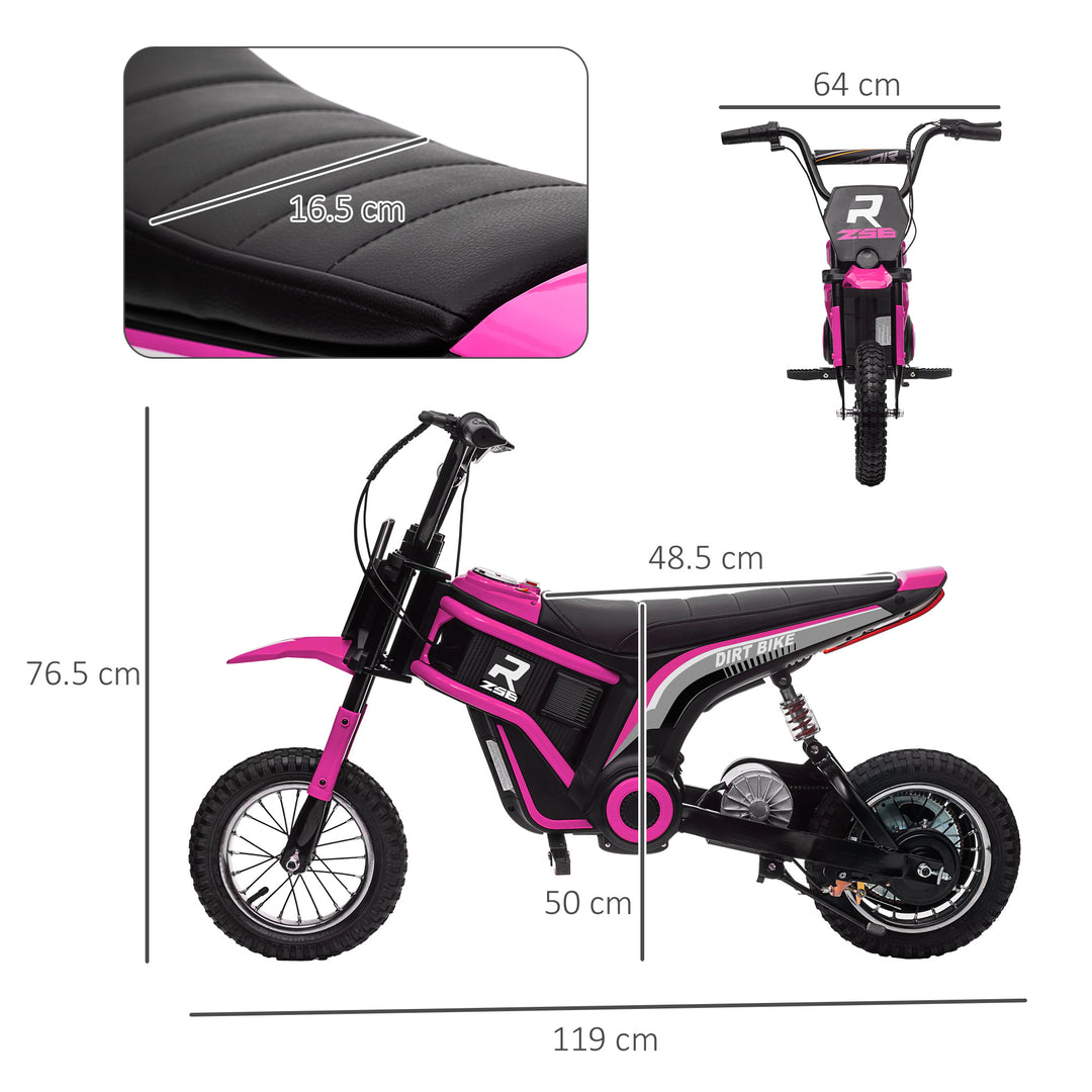 HOMCOM 24V Electric Motorbike, Dirt Bike with Twist Grip Throttle, Music Horn, 12" Pneumatic Tyres, 16 Km/h Max. Speed, Pink