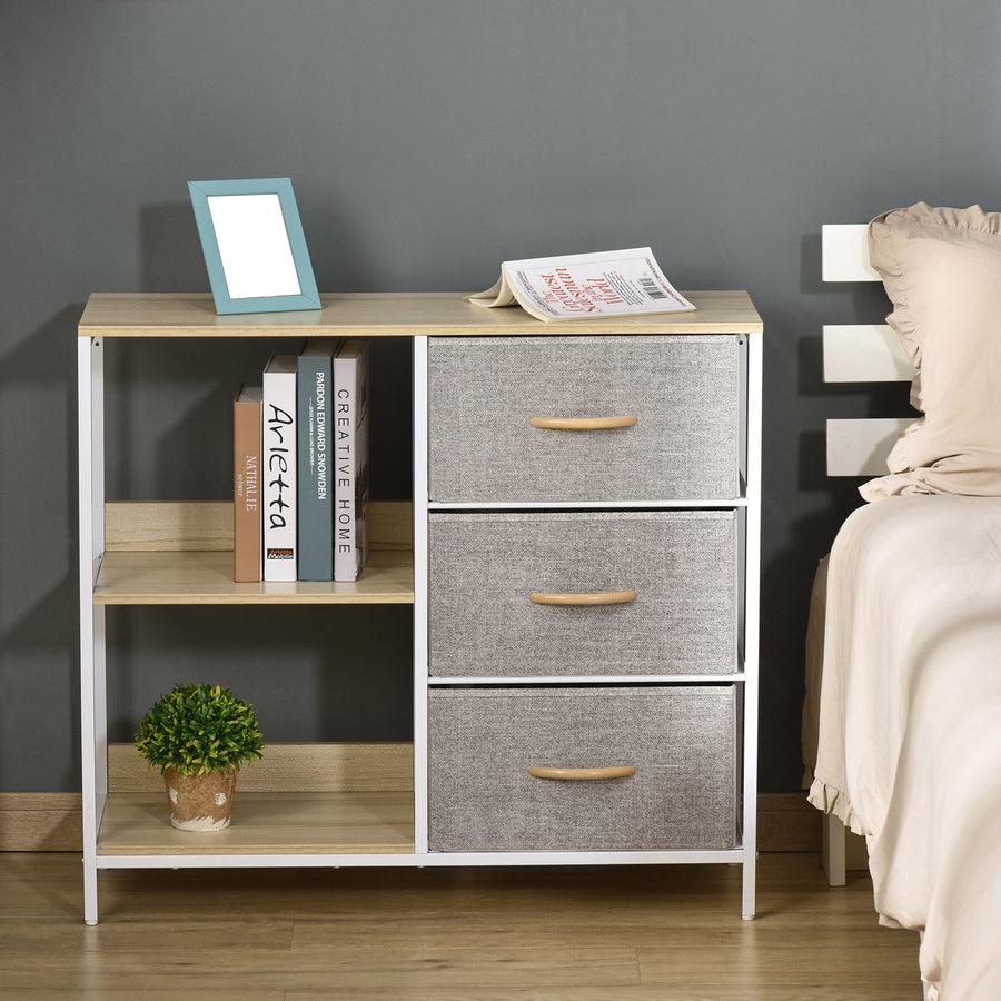 Chest of Drawers Storage Dresser Cabinet Organizer with 3 Fabric Drawers and 2 Display Shelves for Living Room, Bedroom, Hallway, Beige