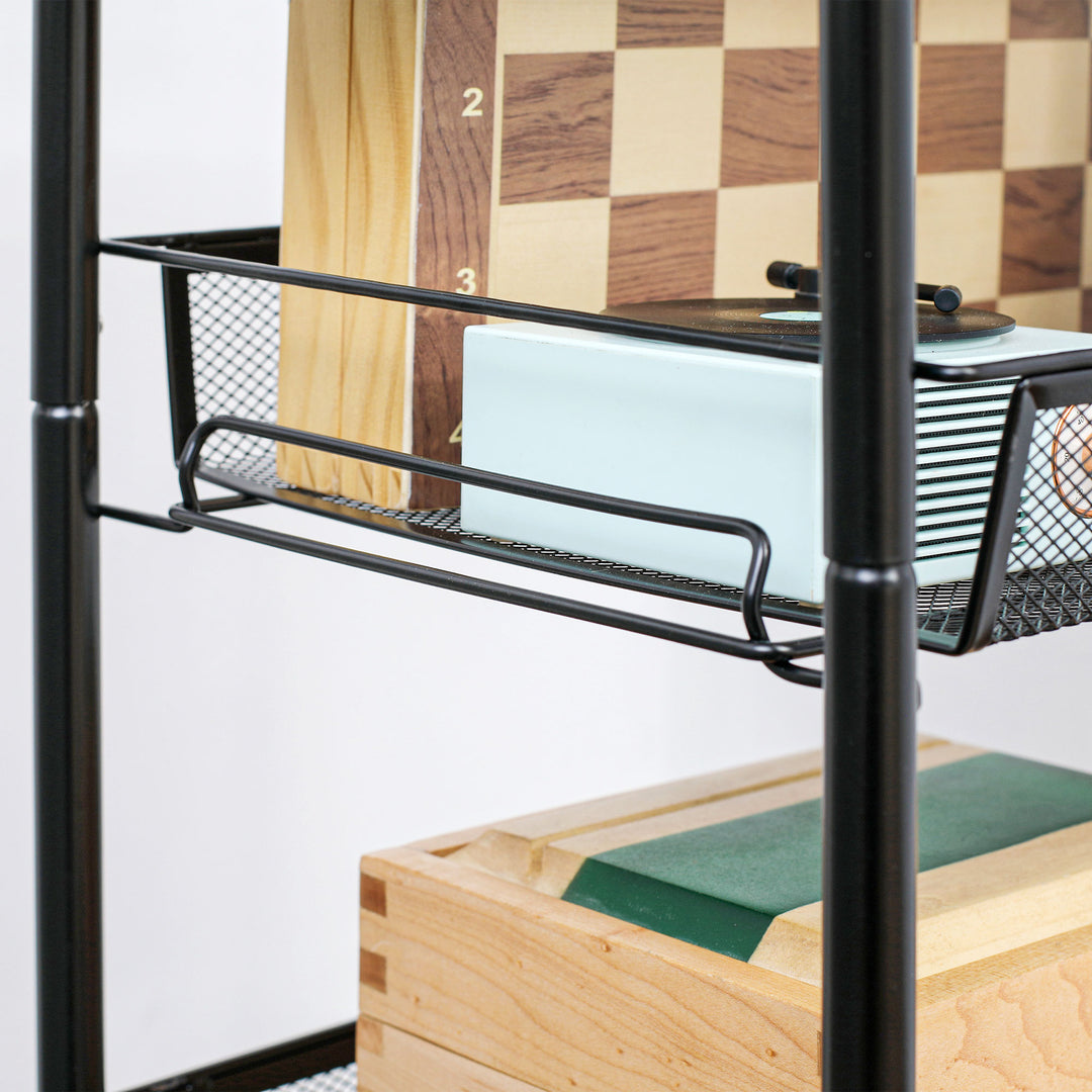 MCL Five-Steel Mesh Basket Storage Trolley, with Wheels - Black