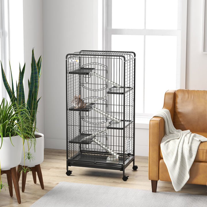 PawHut Five-Level Tall Small Animal Cage, Removable Platforms, Easy Clean, 131cm, Black | Aosom UK