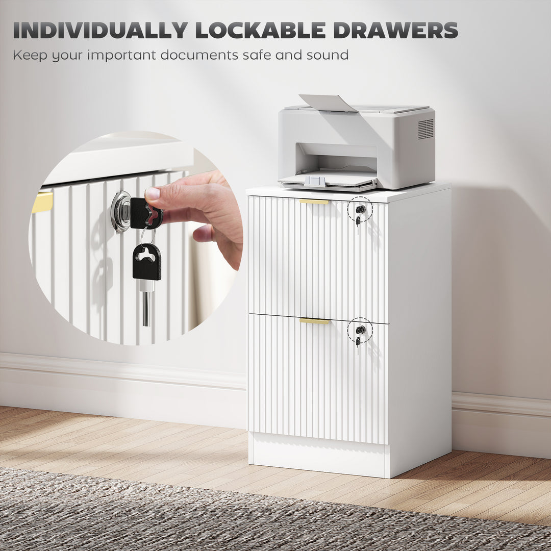 Filing Cabinet, Fluted Vertical File Cabinet with 2 Lockable Drawers a