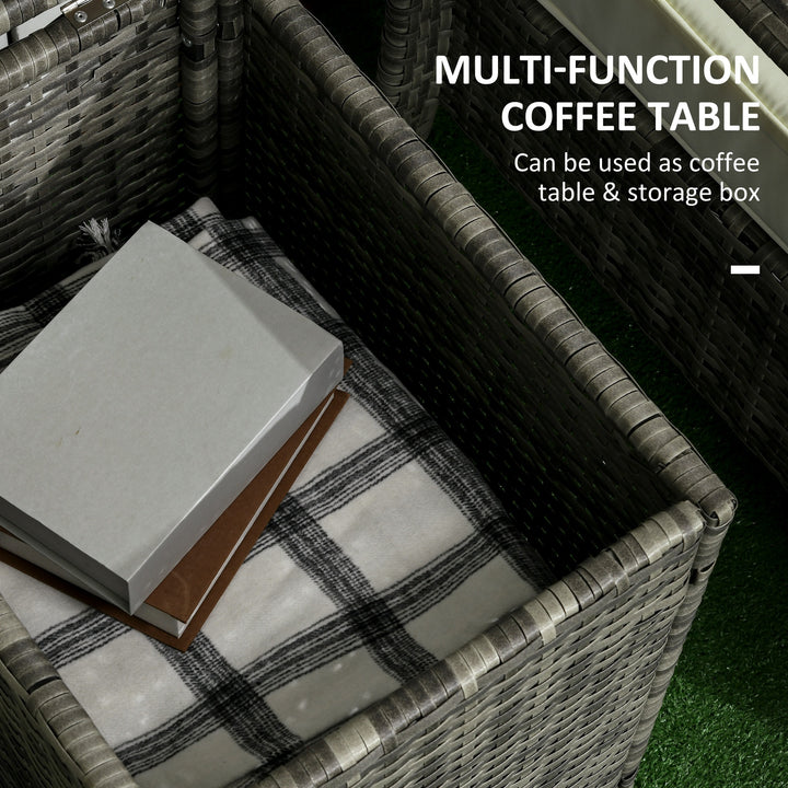 3 Pieces Rattan Bistro Set, Wicker Garden Furniture Set with Storage Coffee Table and Chairs, Thickened Cushions for Outdoor, Patio, Balcony, Orange