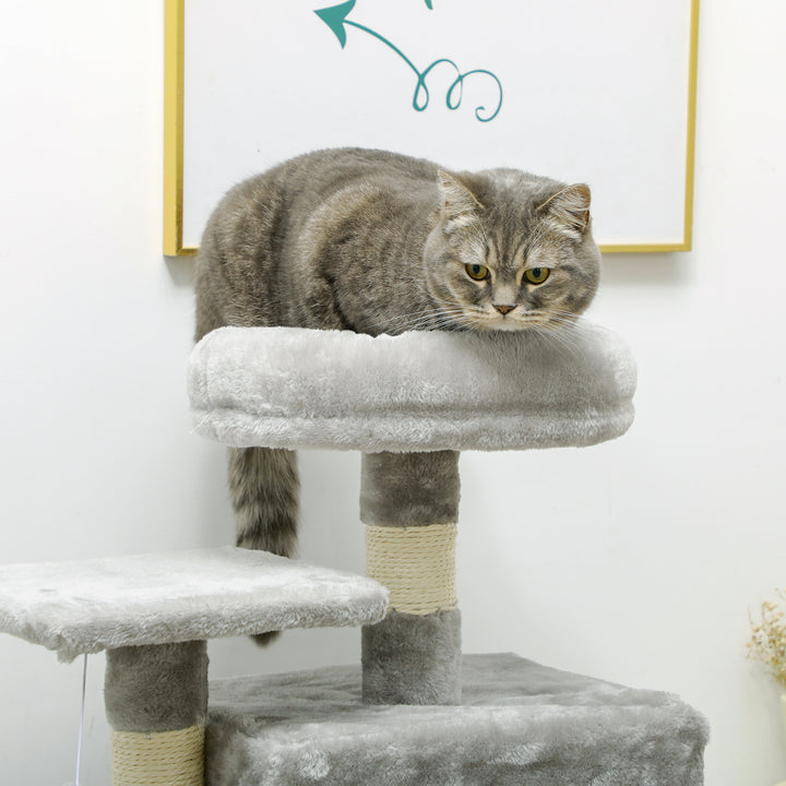 132cm Cat Tree with Scratching Post, House, Hammock, Toy Balls - Grey