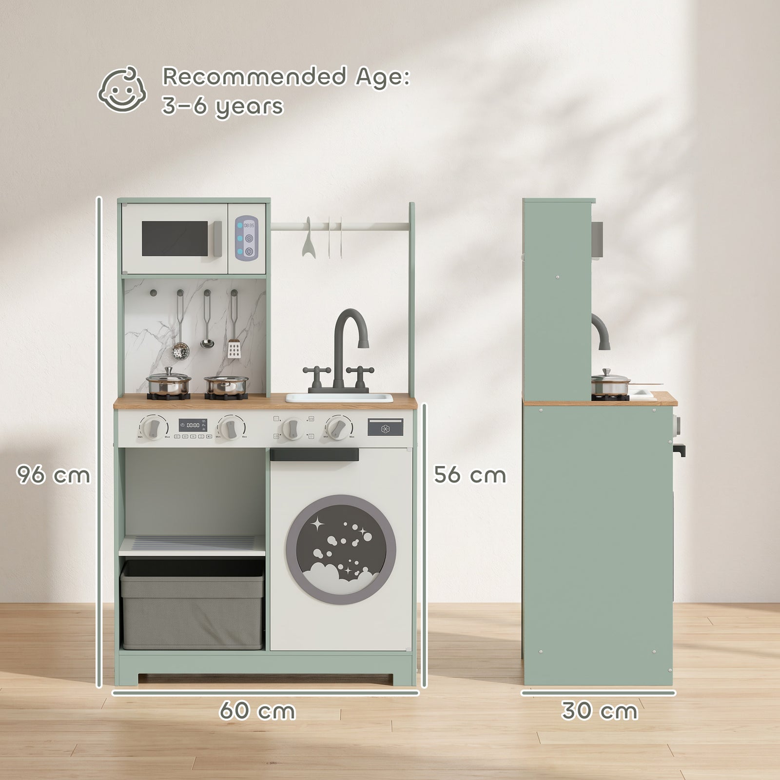 Kids Play Kitchen, Pretend Play Toy Kitchen Playset with Stove, Sink, 