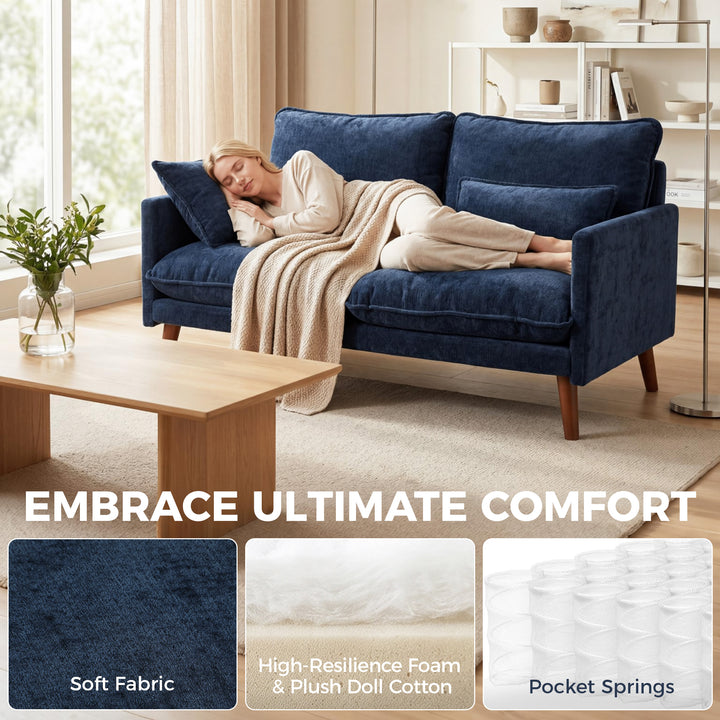 2 Seater Sofa, Loveseat Sofa with Spring Cushions, Wide and Deep Seat,