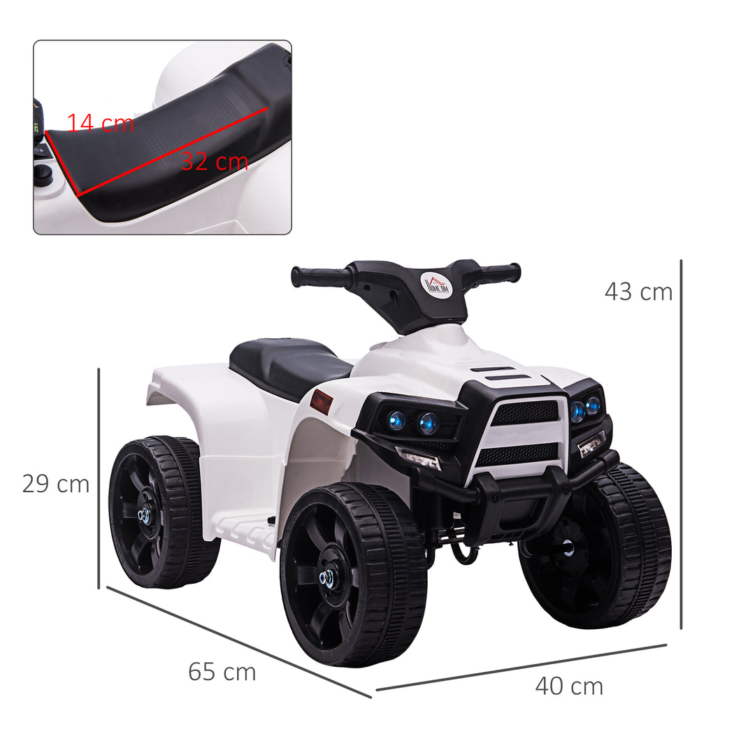6V Kids Electric Ride on Car, ATV Toy, Quad Bike with Headlights, Horn, for Toddlers 18-36 Months White