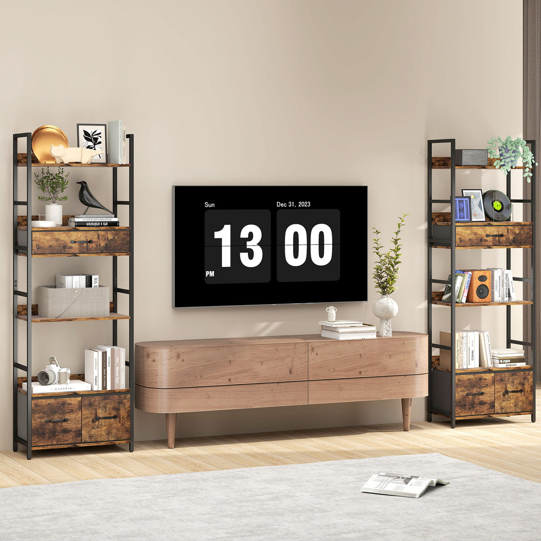 MCL Industrial Style Bookcase, with 4 Shelves and 3 Fabric Drawers - Brown/Black