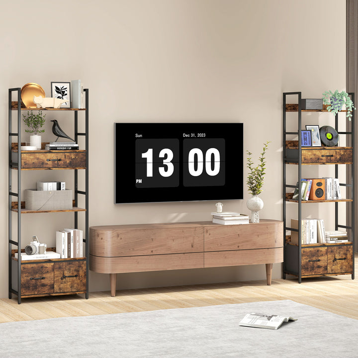 MCL Industrial Style Bookcase, with 4 Shelves and 3 Fabric Drawers - Brown/Black