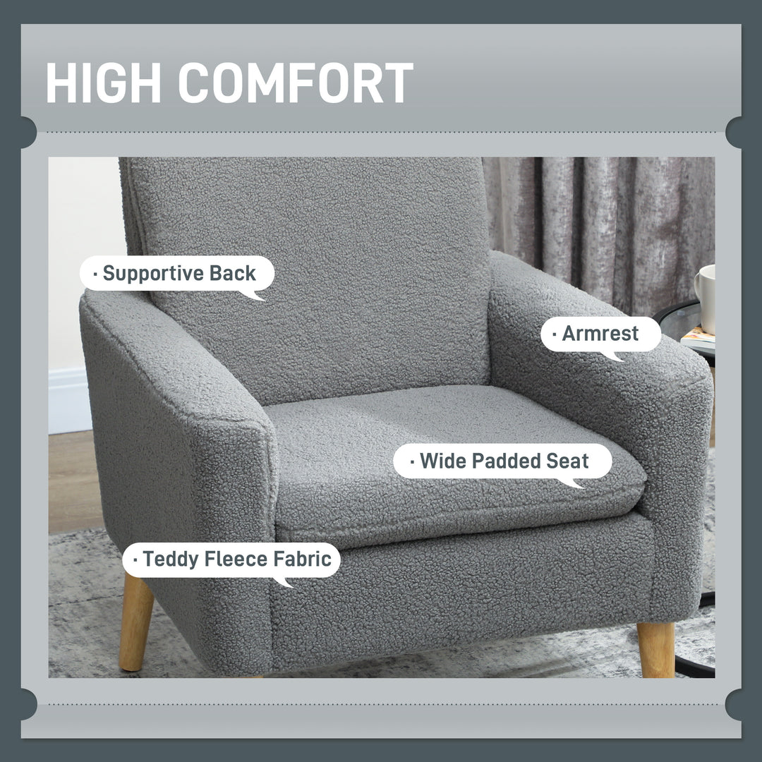 Armchair, Upholstered Accent Chair with Wood Legs and Wide Padded Seat, Teddy Occasional Chair, Grey