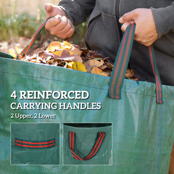 Garden Waste Bags, 272L x 3 Heavy Duty Garden Bags, Foldable and Reusable Waste Sacks with Handles for Loading Leaf, Trash, Debris, Green
