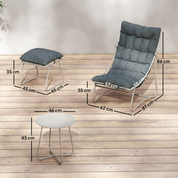 Bistro Set for Garden, 3 Piece Outdoor Table and Chair with Footstool 
