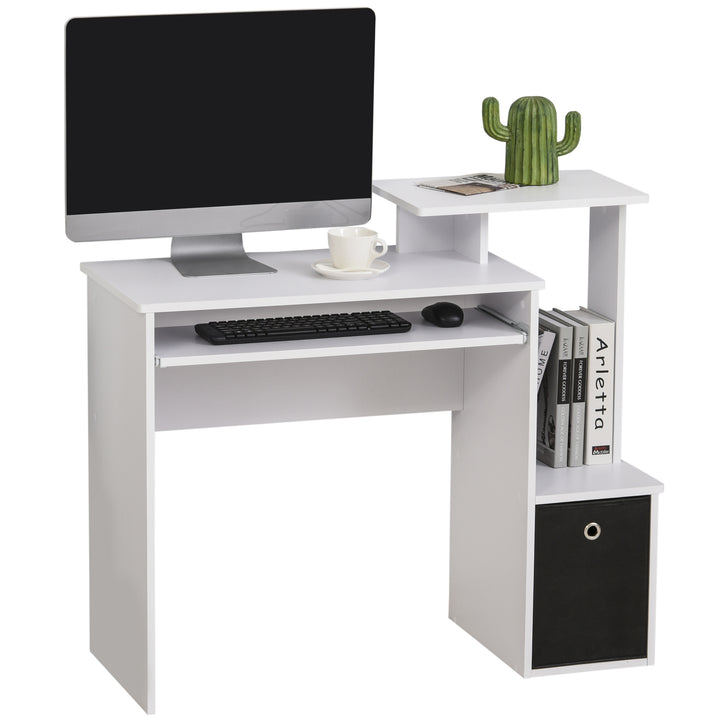 HOMCOM Compact Small Computer PC Desk with Sliding Keyboard Tray Storage Drawer Shelf Home Office Workstation Gaming Study White | Aosom UK