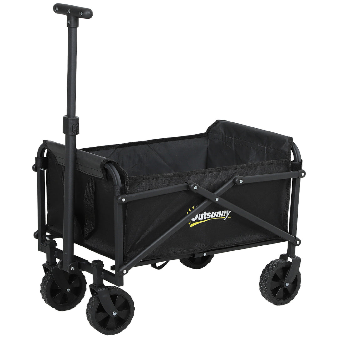 41L Festival Trolley on Wheels, Small Garden Folding Trolley Cart, 60kg Heavy Duty Collapsible Folding Wagon with Adjustable Handle and Carrying Bag for Beach, Camping, Festival, Black