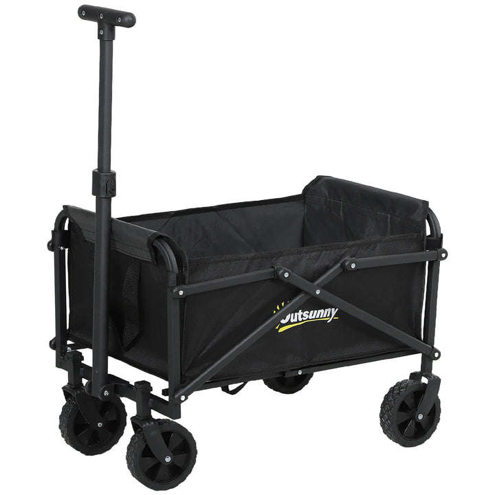 41L Festival Trolley on Wheels, Small Garden Folding Trolley Cart, 60kg Heavy Duty Collapsible Folding Wagon with Adjustable Handle and Carrying Bag for Beach, Camping, Festival, Black