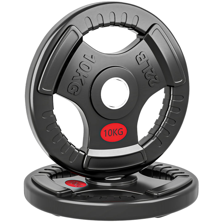 MCL Olympic Weight Plates, 2"/5cm Weight Disc Pair with Tri-Grips, 2 x 10kg Dumbbell Plates for Weightlifting and Strength Training Home Gym Fitness Workout, Black